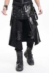 Black Faux Leather Stitching Eyelets Strap Rings Men's Gothic Skirt